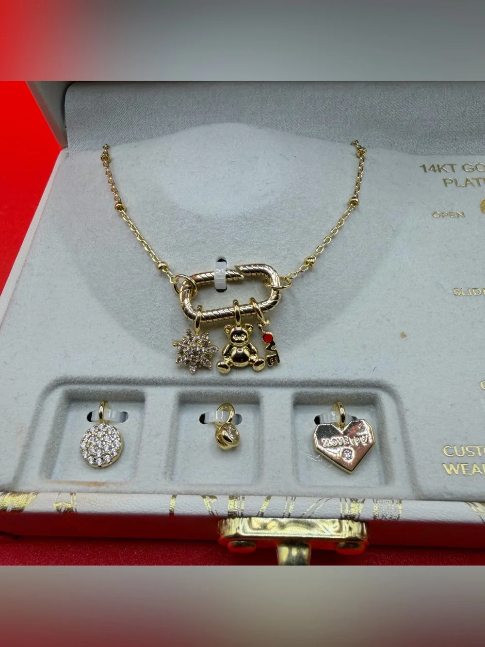 Charm Bar 14K Gold Plate Multi-Charm Necklace Set - Gold